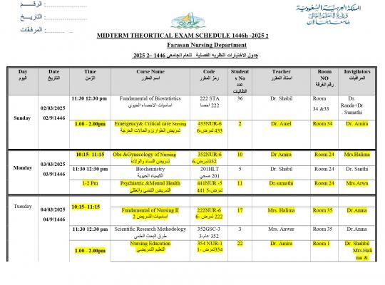 Midterm Theoretical Exam Schedule - 20252
